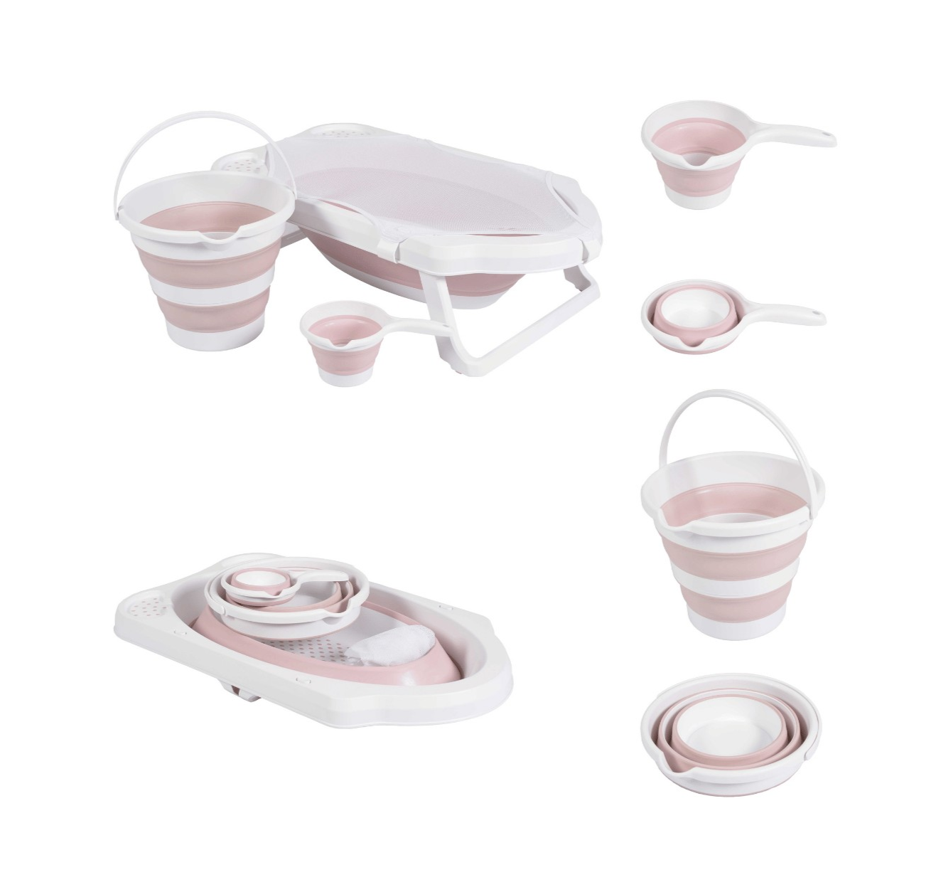 Cangaroo sklopivi set za kupanje (kadica, kantica, kofica i mrežica za kupanje) Hawai Pink