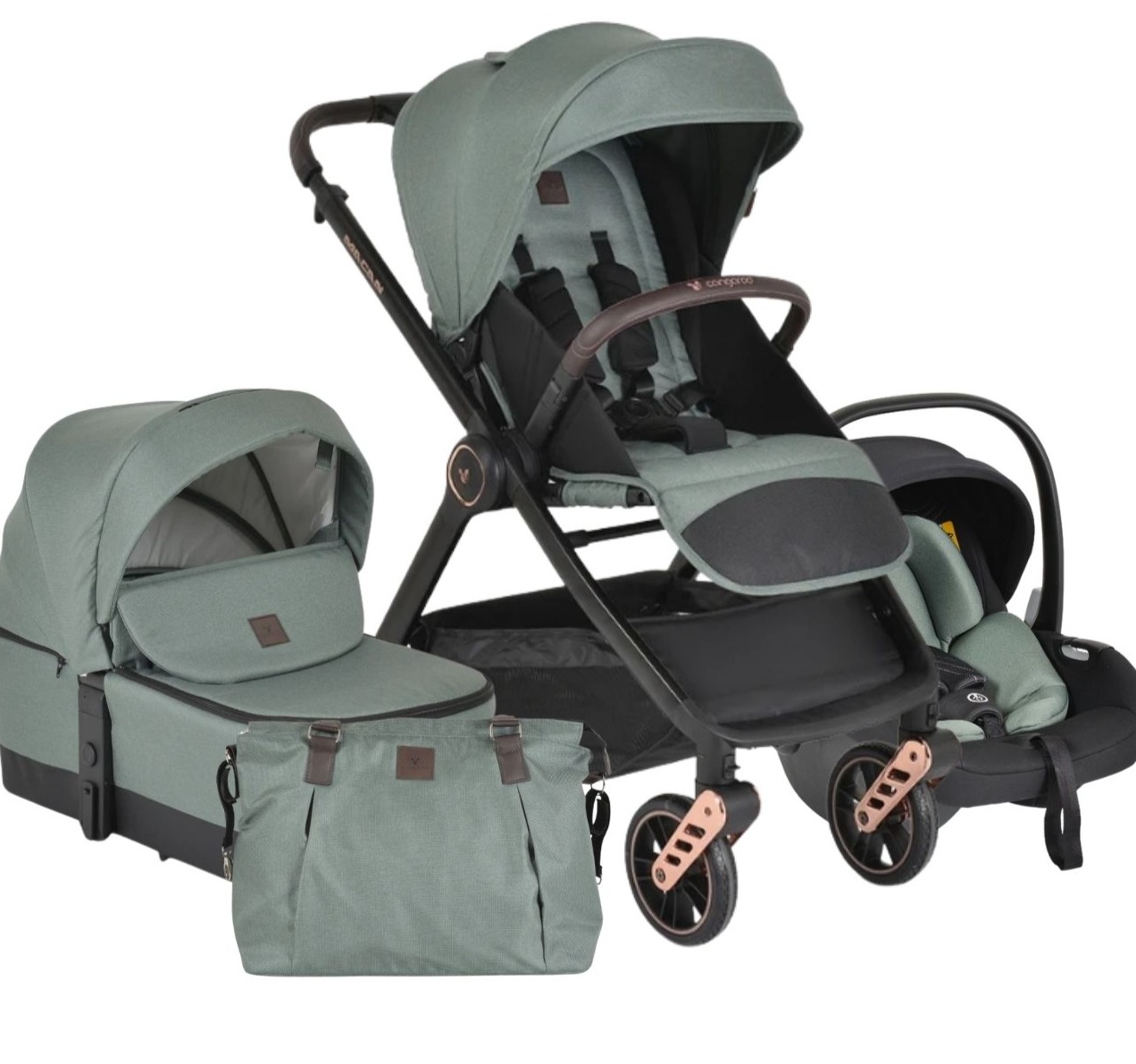 Cangaroo Macan Kolica za bebe 3u1 sa iSize sedištem - Green