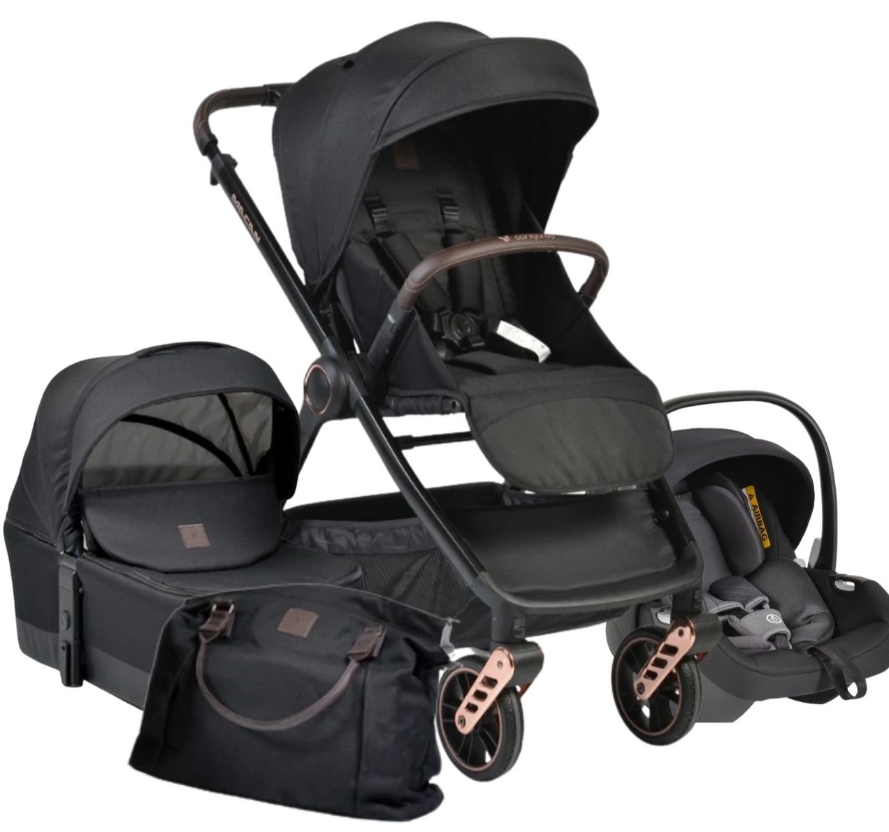 Cangaroo Macan kolica za bebe 3u1 sa iSize auto sedištem-Black