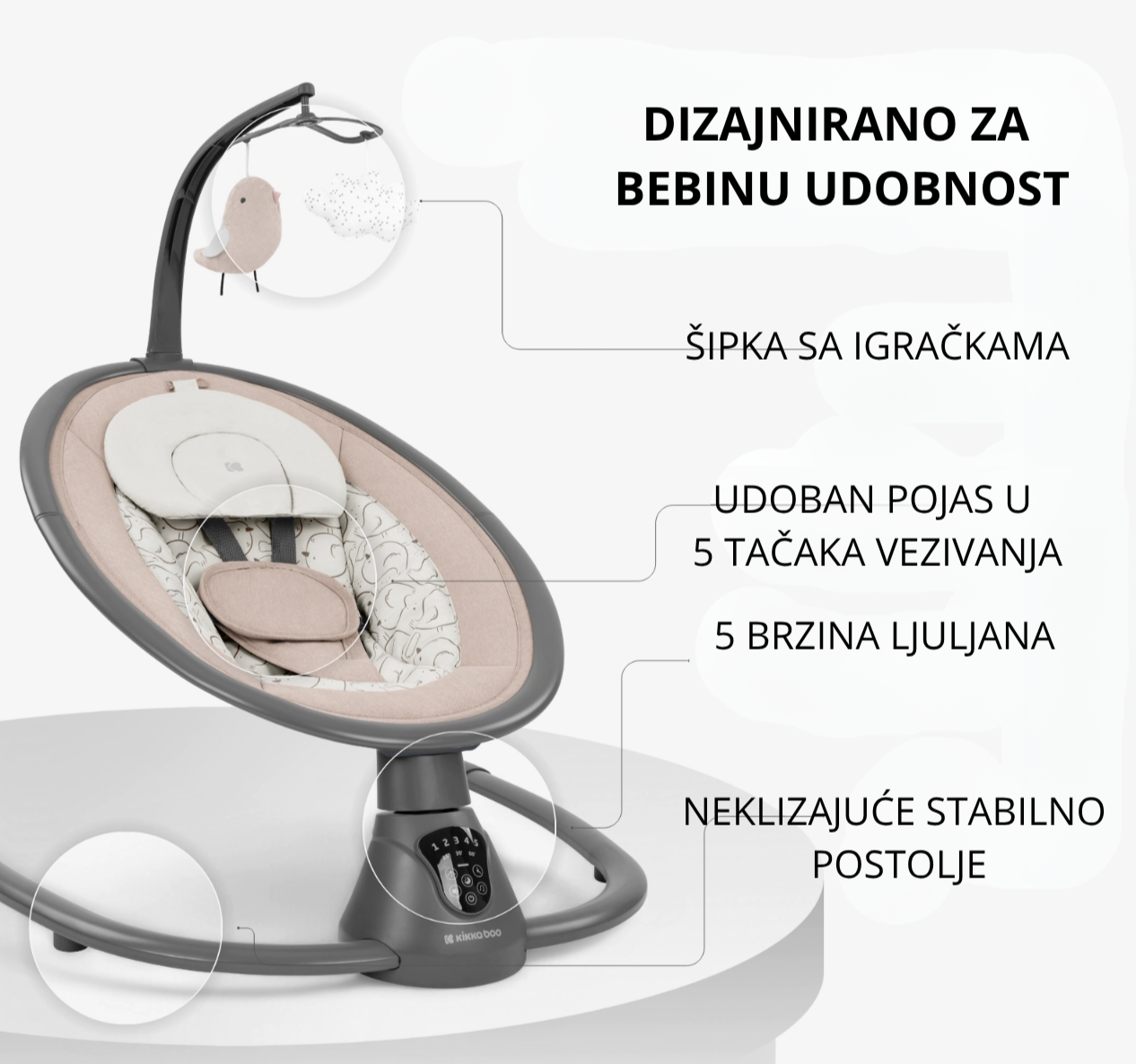 Kikka Boo Twiddle električna ljuljaška za bebe 0-9kg
