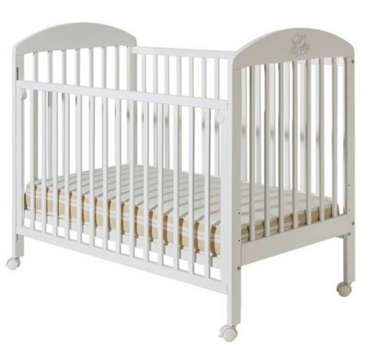 krevetic za bebe Bambi beli sa spustenom stranicom Happy kids