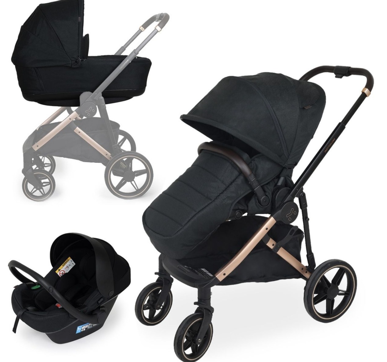 Jungle Motto Luxe kolica za bebe 3u1 Black sa zlatnim ramom
