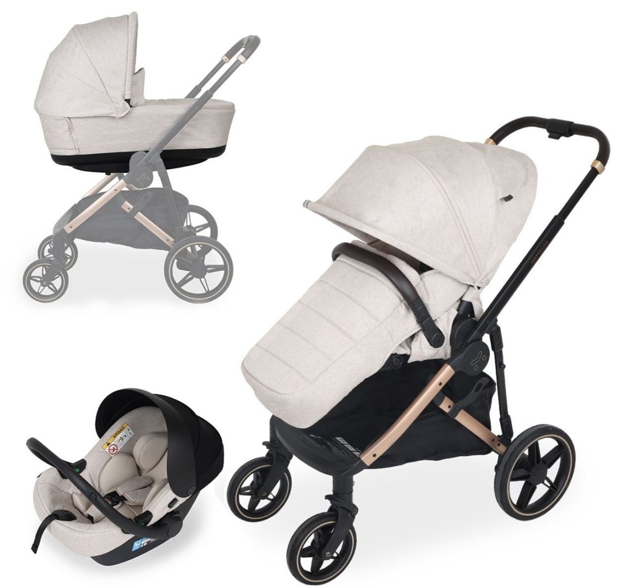 kolica za bebe 3u1 Jungle Motto Luxe bez sa zlatnim ramom Happy kids