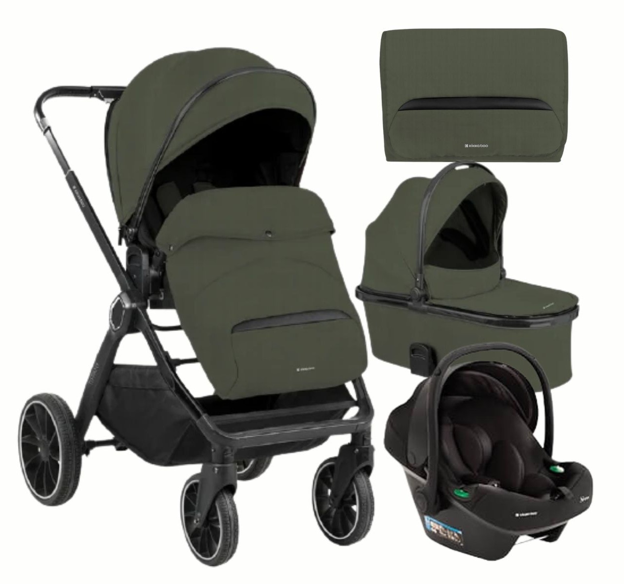 Kikka boo kolica za bebe Tiffany 3u1 sa tvrdom korpom army green Happy kids jpg1