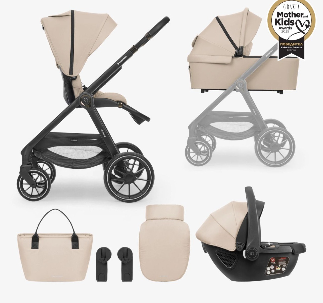 Kikka boo kolica za bebe Modena sistem 3u1 sa tvrdom korpom auto sedistem i torbom Happy kids jpg2