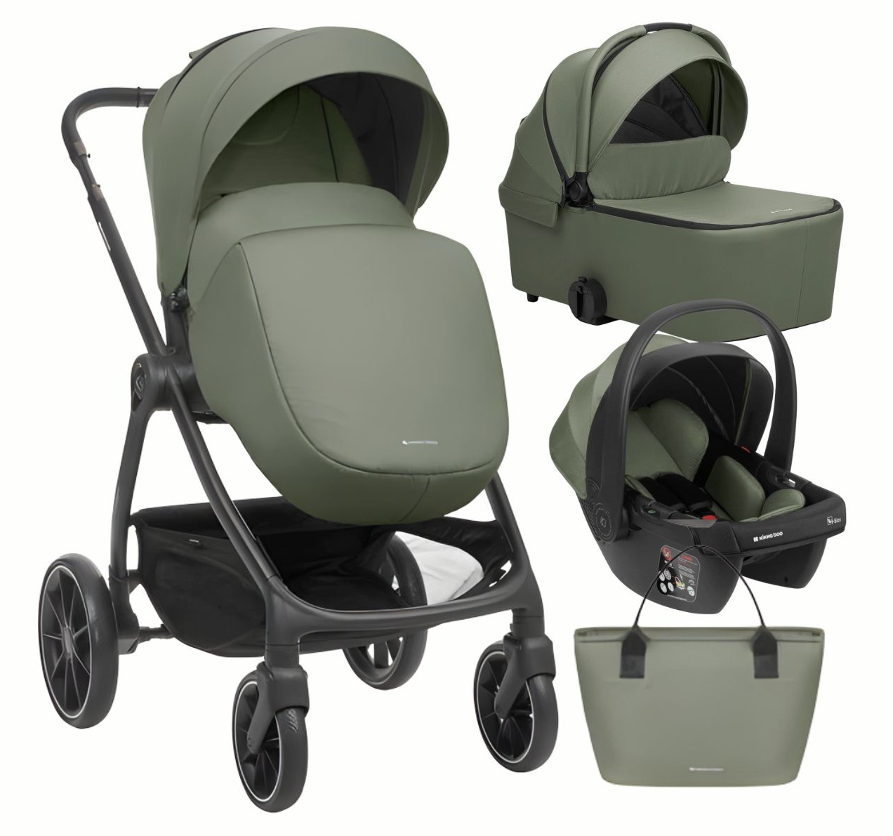 Kikka boo kolica za bebe Modena 3u1 sa tvrdom korpom i i size auto sedistem Army green Happy kids jpg1