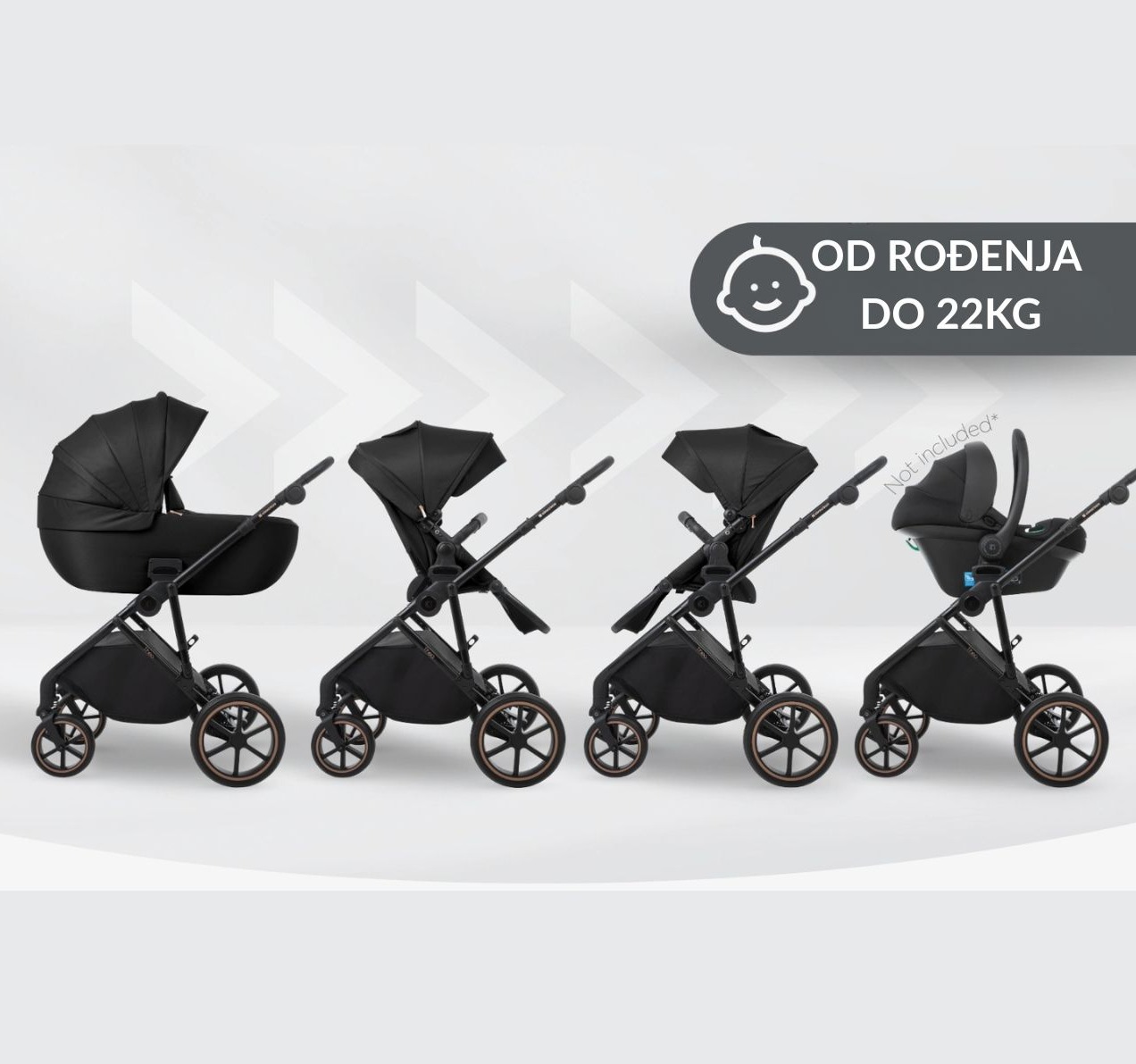 Kikka boo kolica za bebe Thea 3u1 crna Happy kids