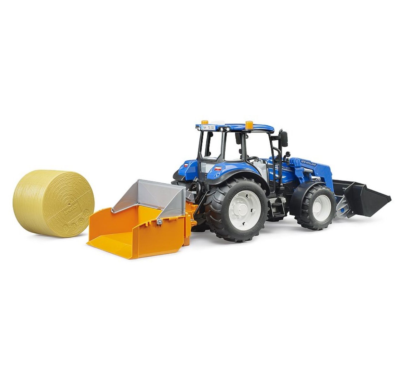 Bruder traktor New Holand T5.120 sa prednjim utovarivačem, kiperom i viljuškama 021870