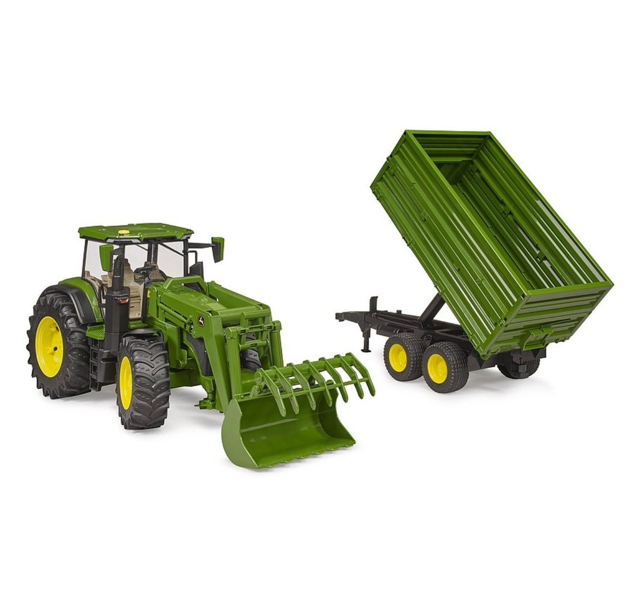Bruder traktor John Deere 7R 350 sa prednjim utovarivačem i prikolicom 031558
