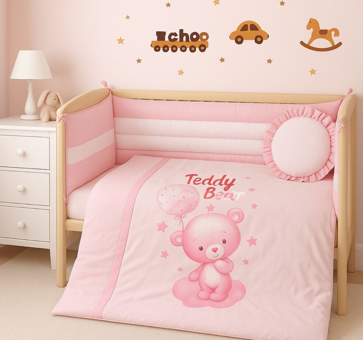 San posteljina za bebi krevetic Teddy u roze boji  jpg Happy kids