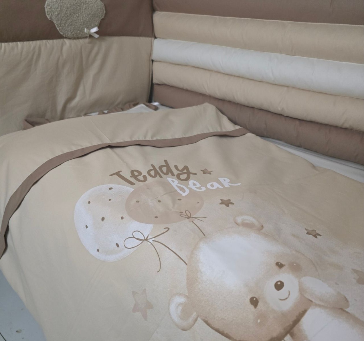 posteljina za bebi krevetic Teddy u bez boji jpg Happy kids