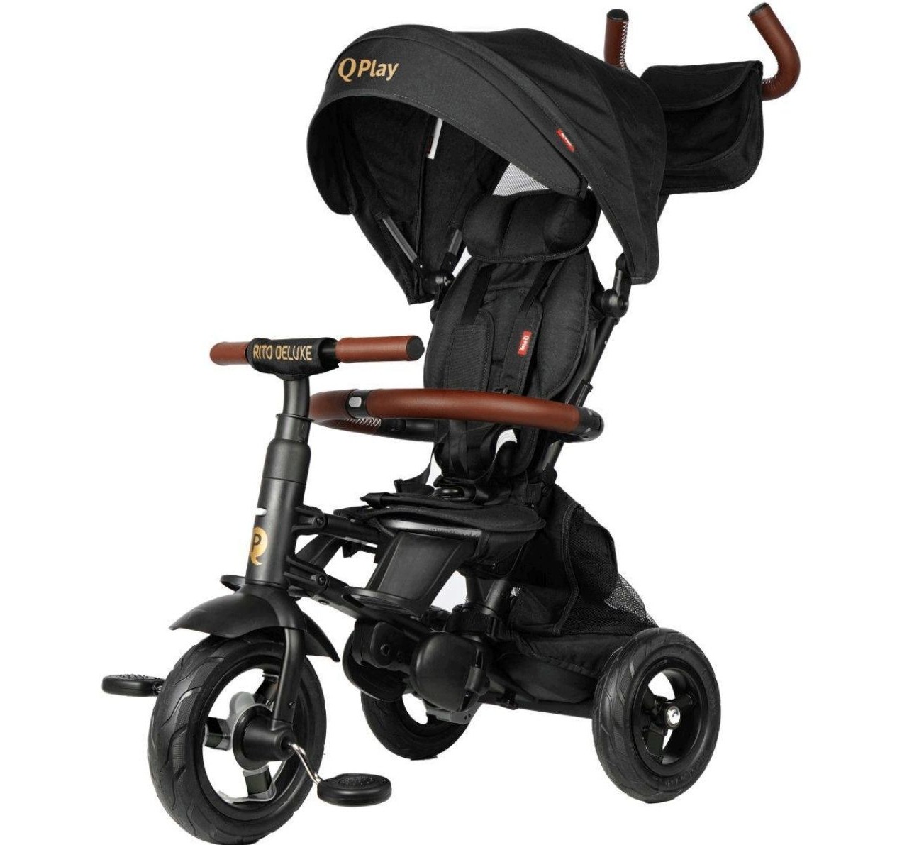 QPlay Rito Deluxe tricikl za decu 3u1 sa gumenim točkovima  do 25kg Black