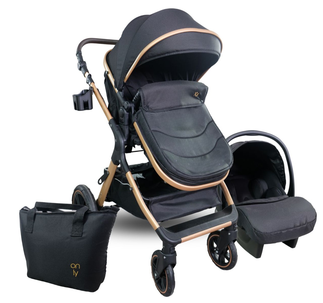 Only X1 Kolica za bebe 3u1 sa I-size auto sedištem Black&Gold