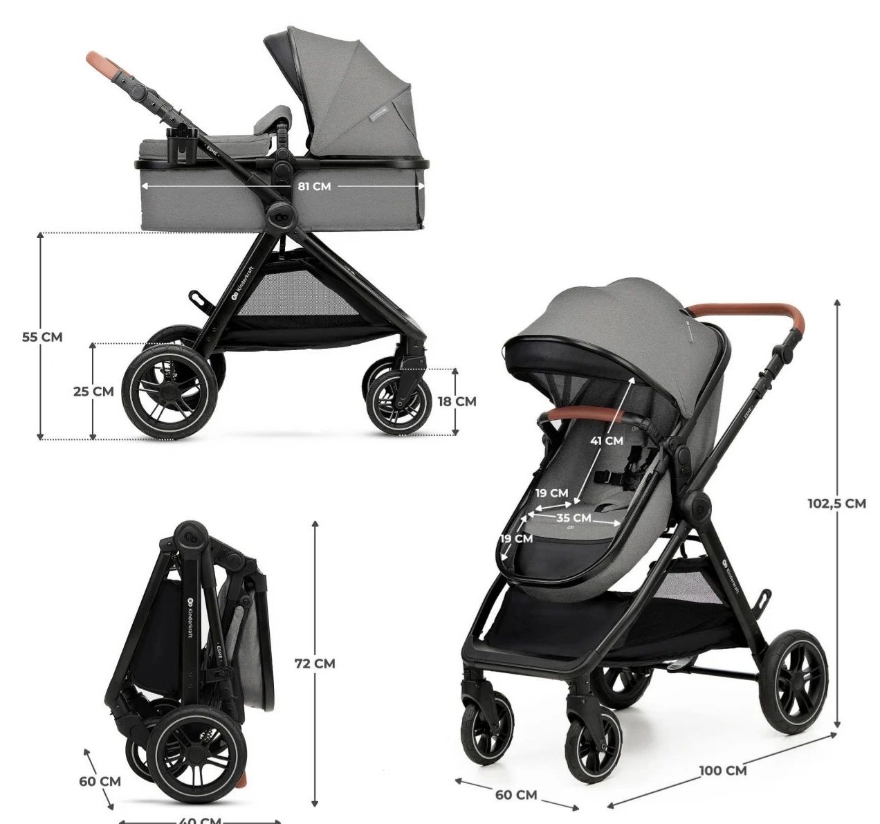 Kinderkraft kolica za bebe Esme Pro 3u1 Grey-Happy kids