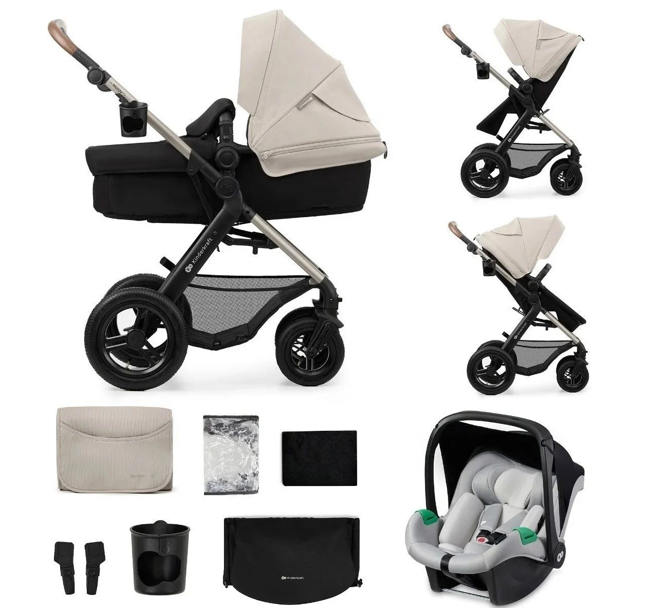 Kinderkraft Moov 2 kolica za bebe 3u1 Grey-Happy kids