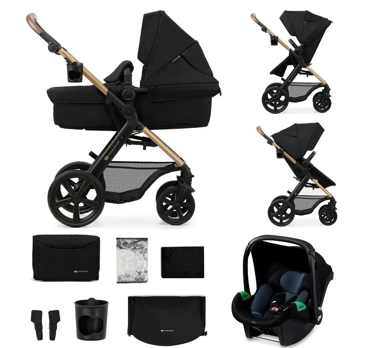 Kinderkraft Moov 2 kolica za bebe 3u1 Pure Black