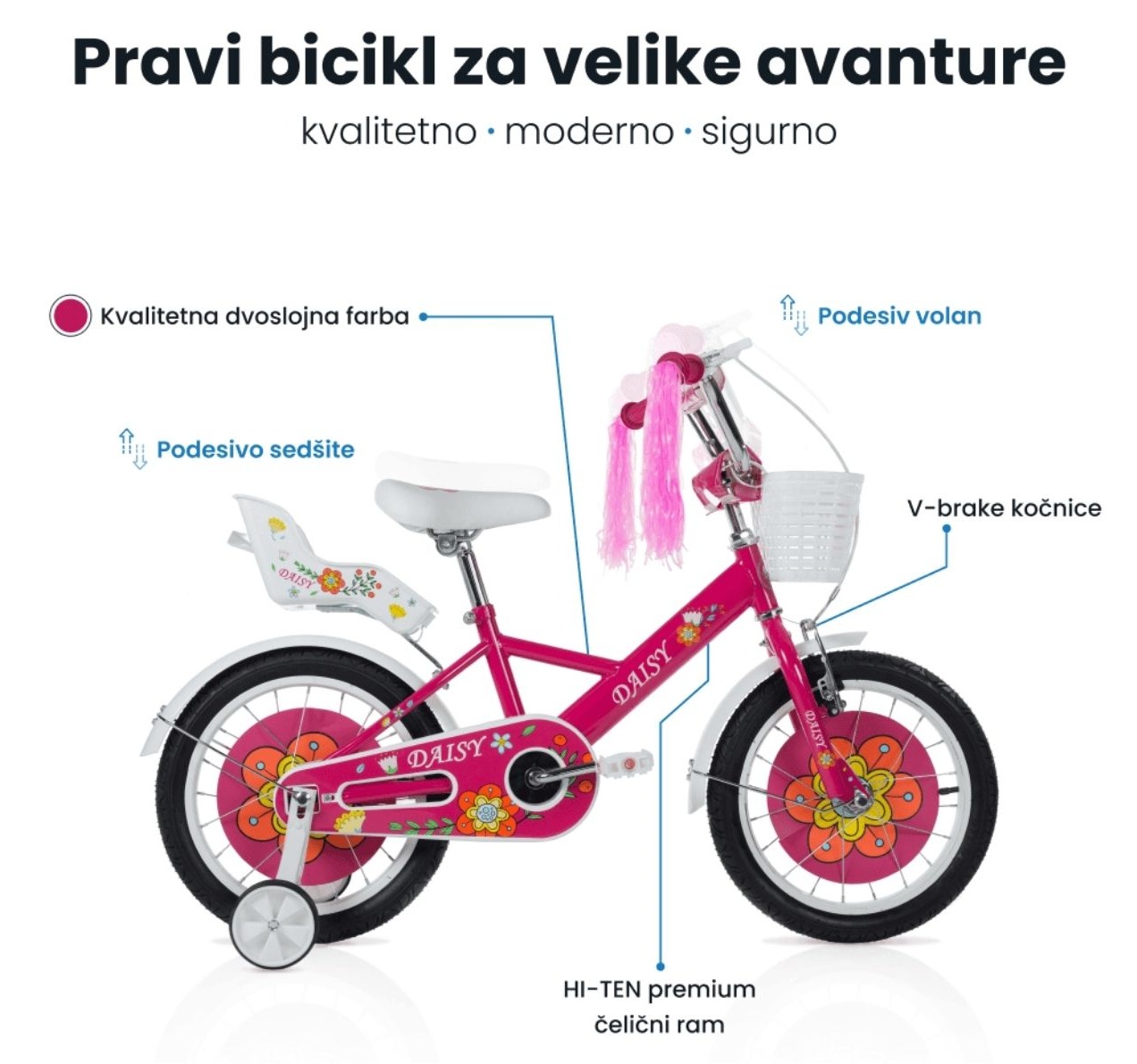 bicikl za decu u roze boji sa pomocnim tockicima od 3-5 god-Happy kids