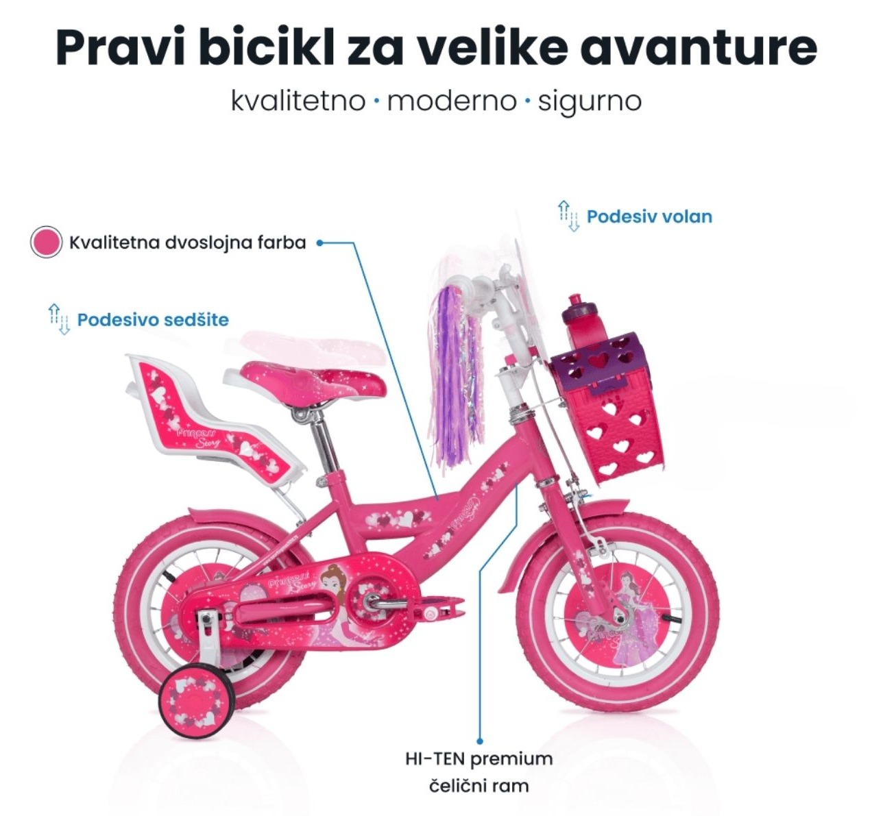 deciji bicikl od 2-4 god Pink sa celicnom konstrukcijom-Happy kids