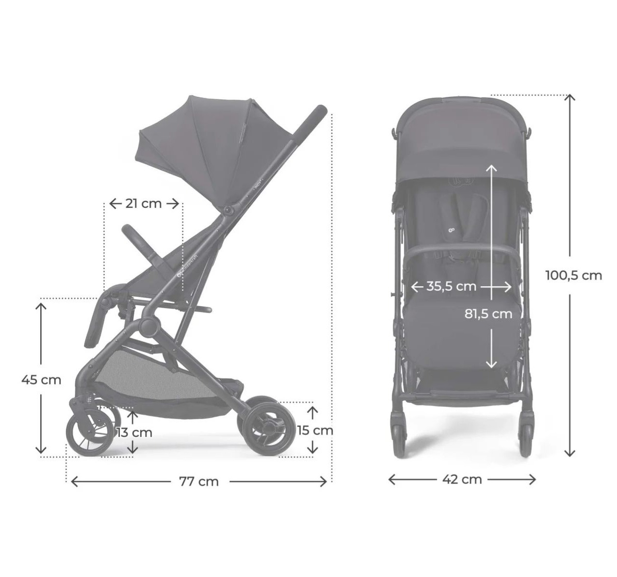 Kinderkraft Indi 3 kolica crna dimenzije-Happy kids