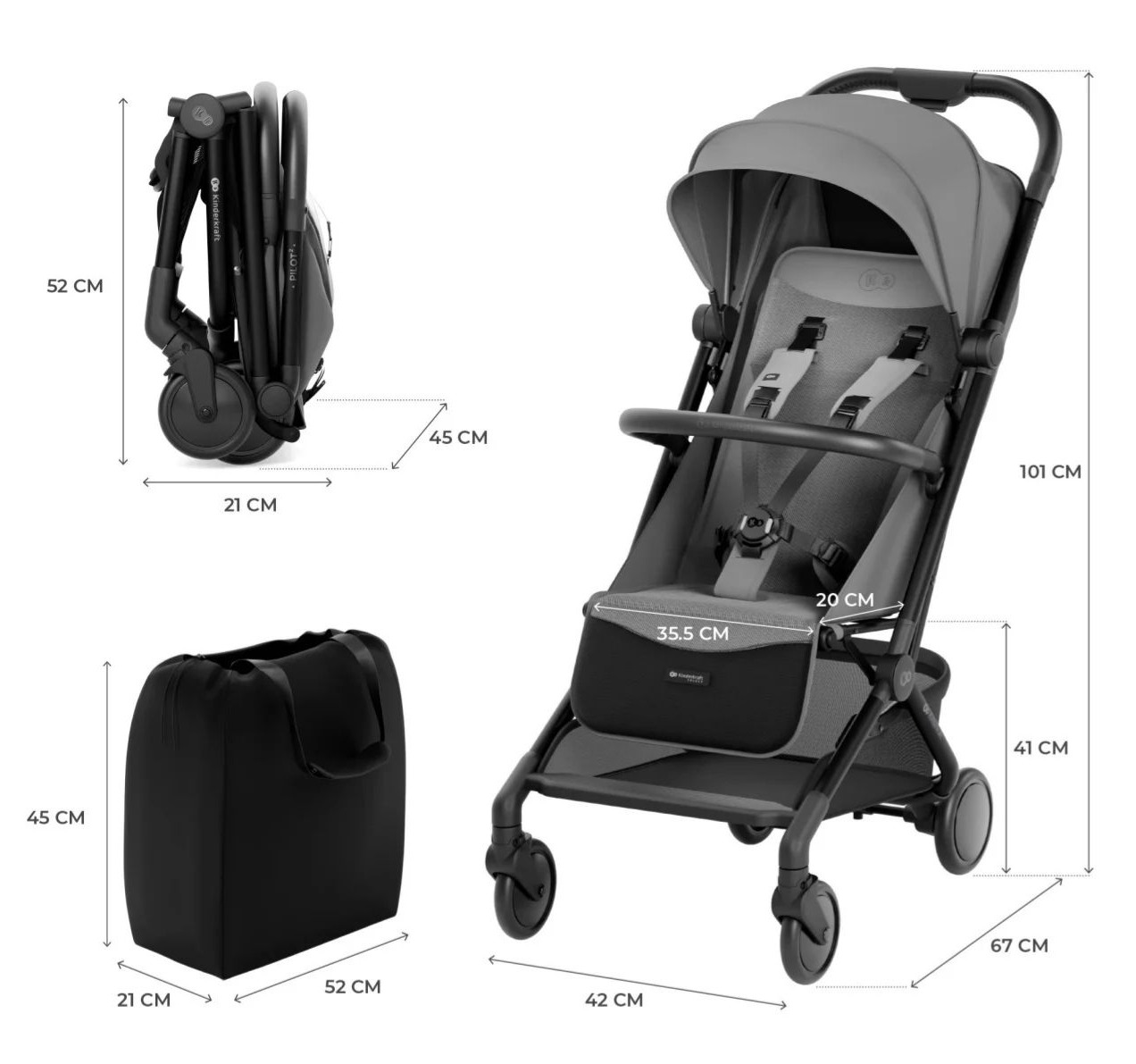 Kinderkraft Pilot 2 kabinska kolica  do 22kg Platinum Grey-Happy kids