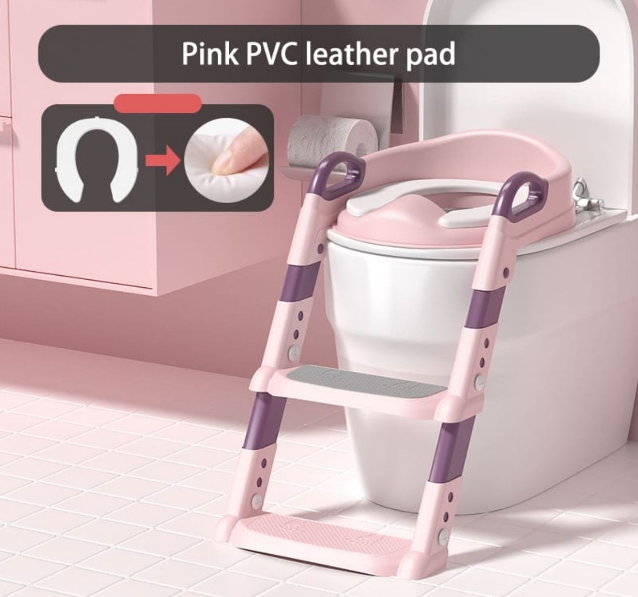Dečiji adapter za wc šolju sa stepenikom Pink