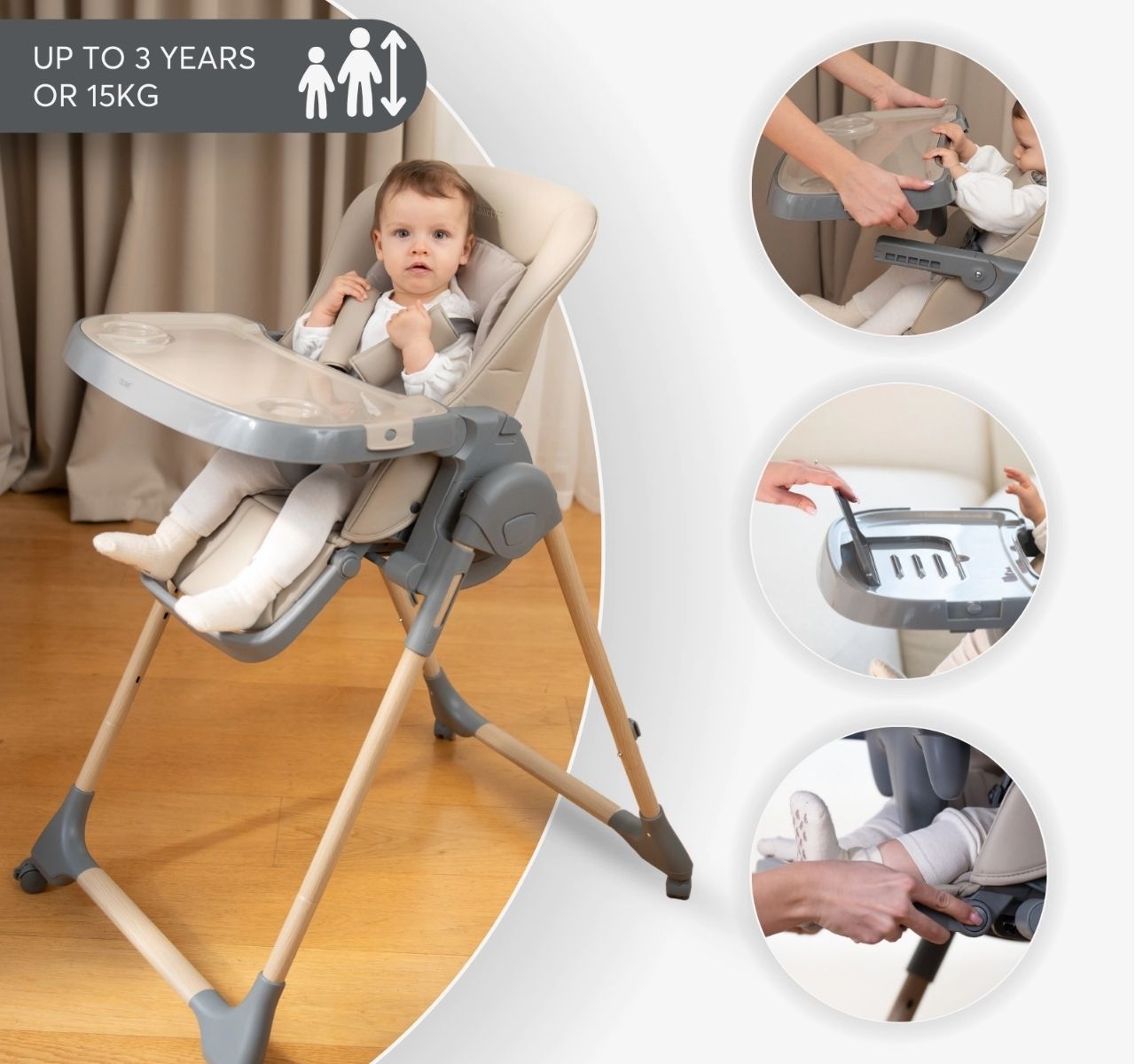 Kikka Boo Olive 2 Premium hranilica za bebe Wood dekor Pink sa polozajem naslona-Happy kids