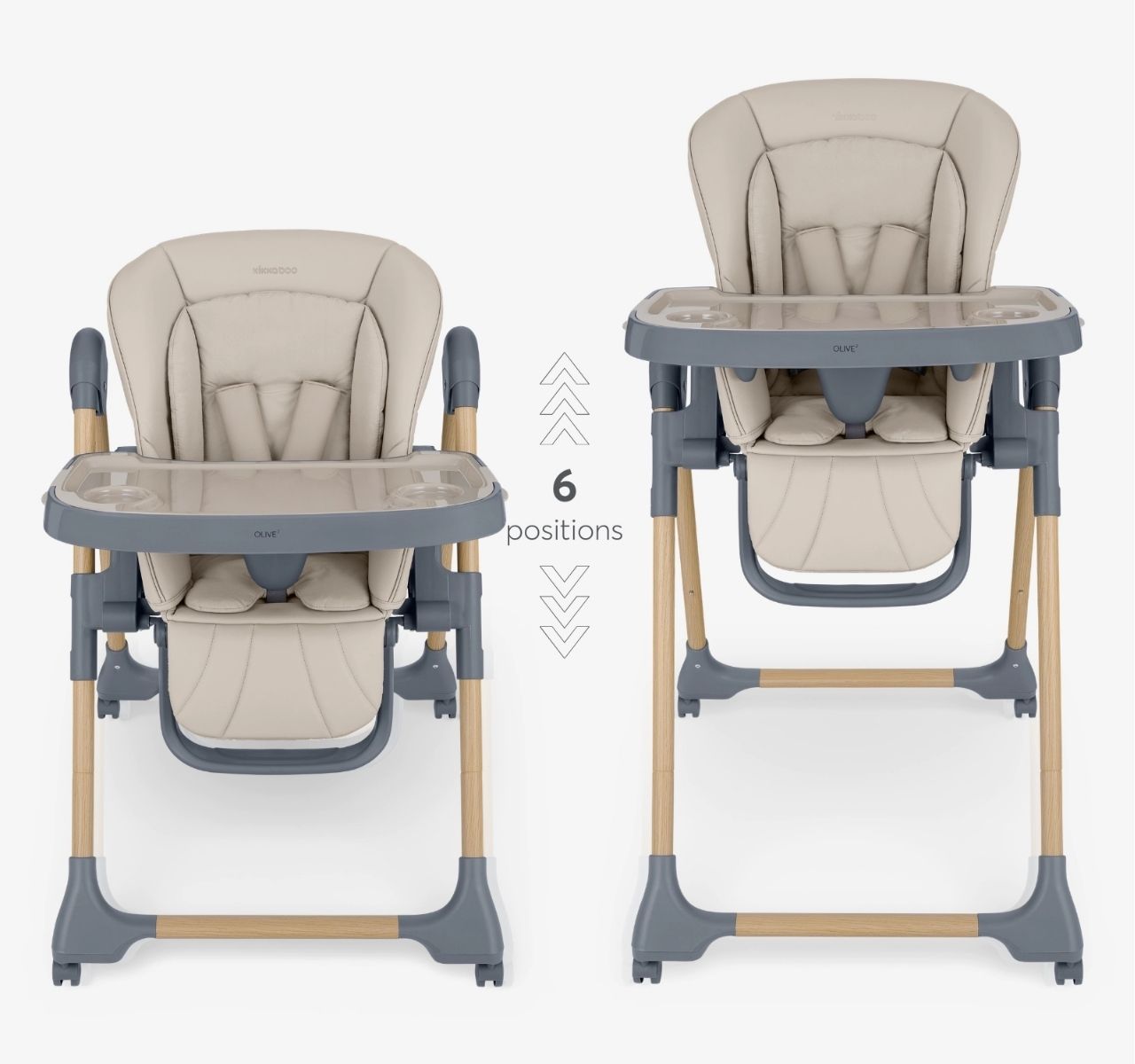Kikka Boo Olive 2 Premium hranilica za bebe Wood dekor Beige sa polozajima-Happy kids