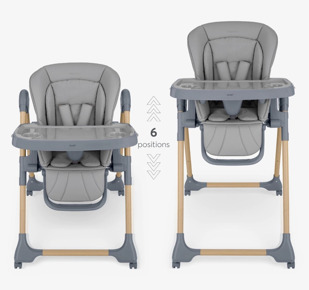 Kikka Boo Olive 2 Premium hranilica za bebe Wood dekor Grey sa polozajima-Happy kids
