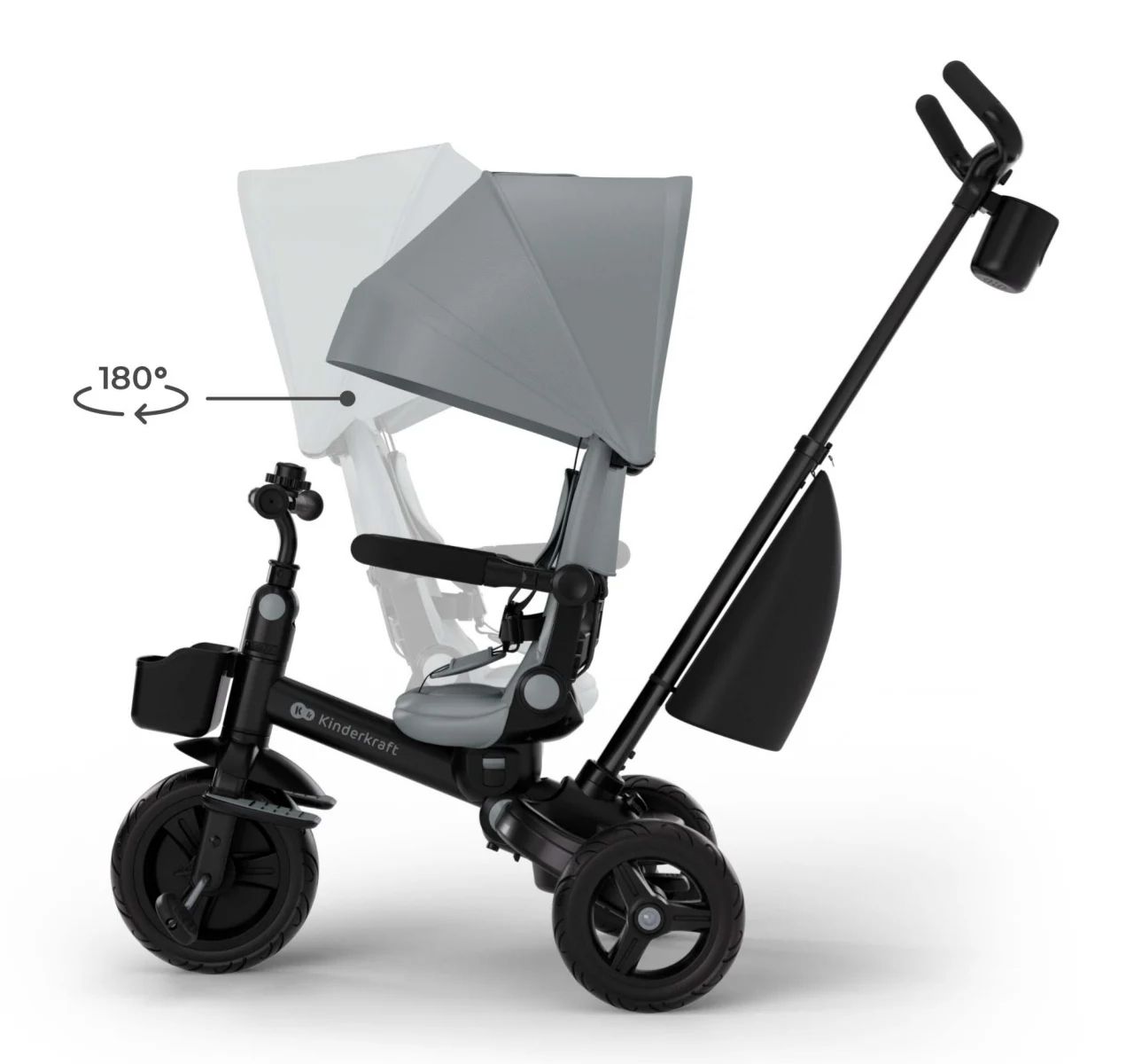 Kinderkraft Aveo 2 Plus tricikl za decu Grey sa polozajima tende i rotacijom