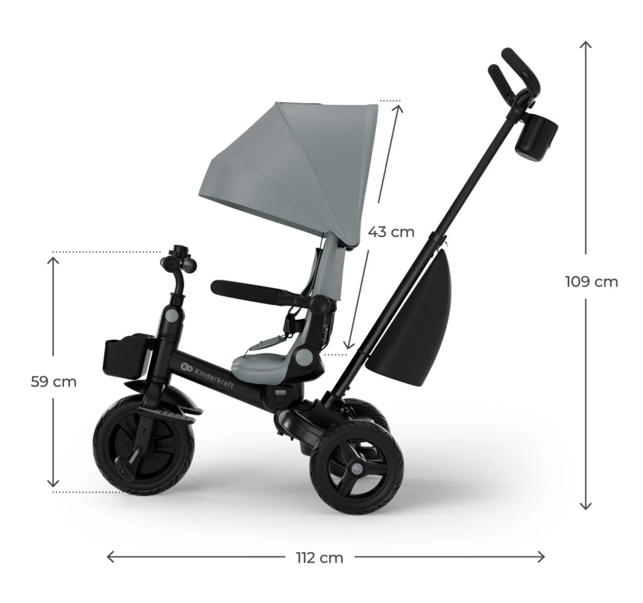 Kinderkraft Aveo 2 Plus tricikl za decu Grey dimenzije sklopljenog-Happy kids