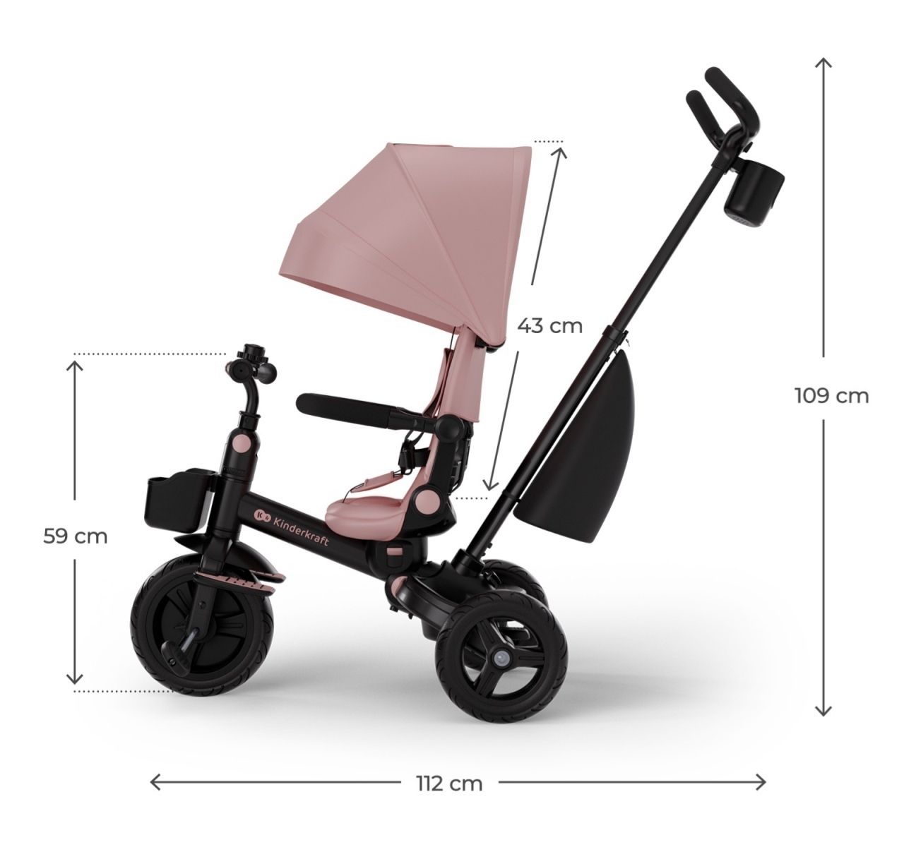 Kinderkraft Aveo 2 Plus 6u1 tricikl za decu Pink dimenzije sklopljenog-Happy kids