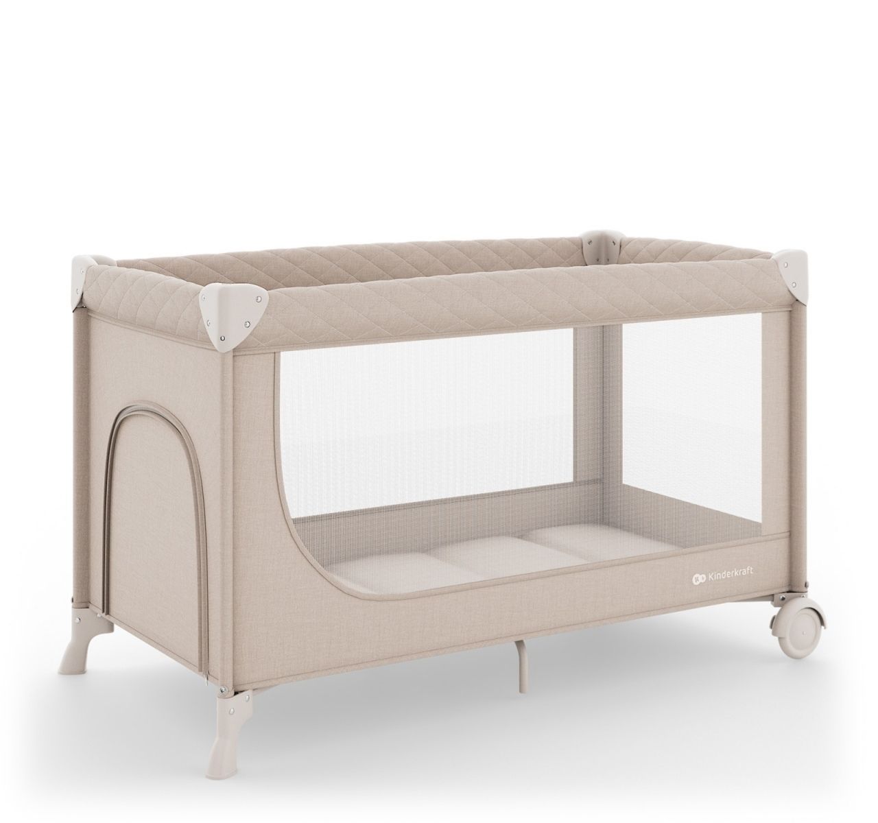Kinderkraft Leody Up 2u1 prenosivi krevetac Beige  prikaz 2 nivoa
