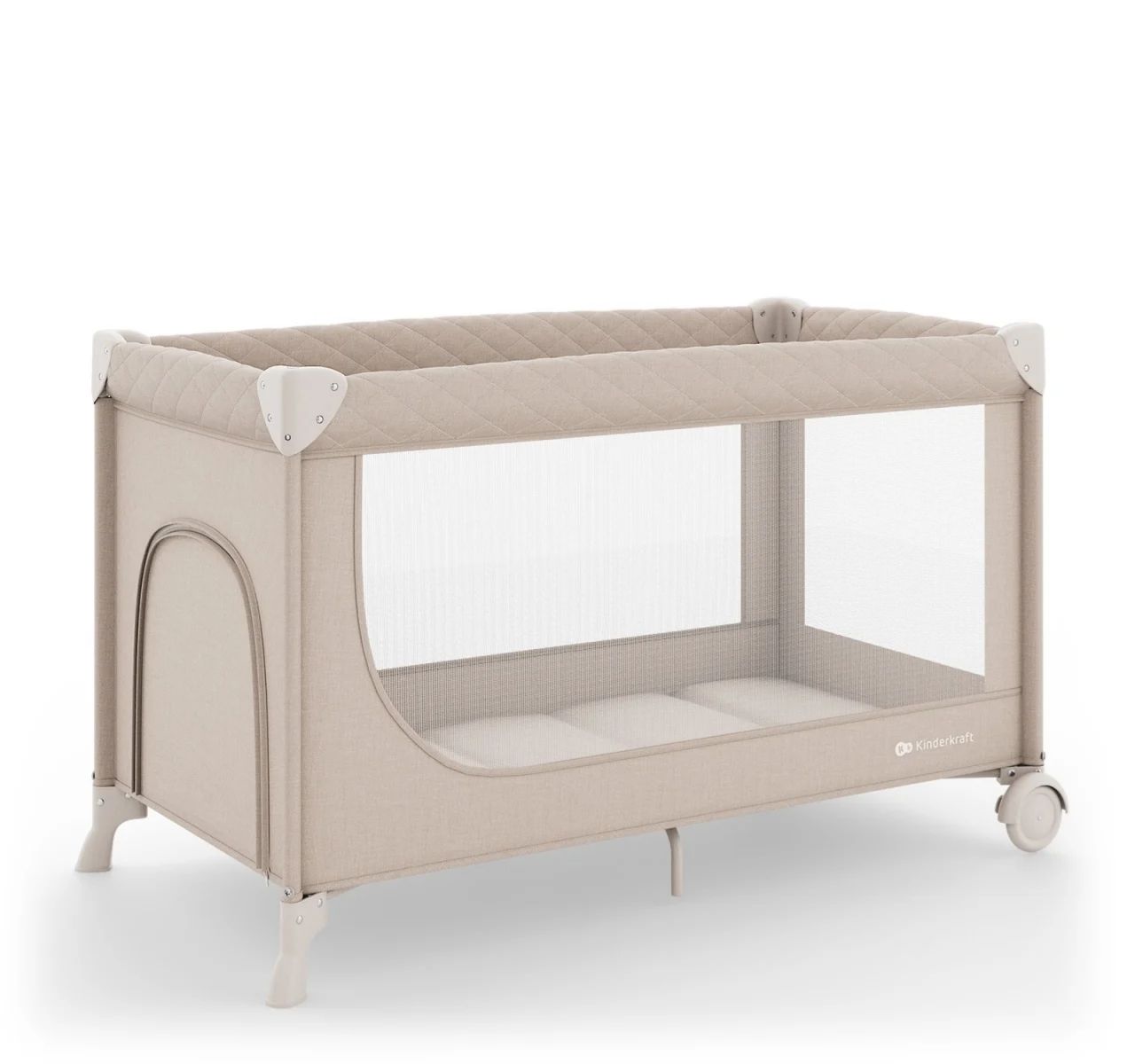 Kinderkraft Leody Up 2u1 prenosivi krevetac Beige sa otvorom  na patent zatvarac