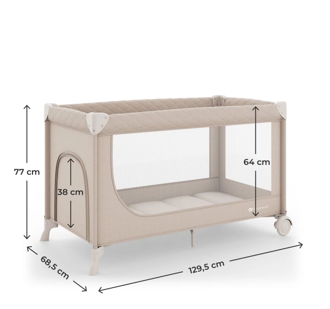 Kinderkraft Leody Up 2u1 prenosivi krevetac Beige dimenzije-Happy kids