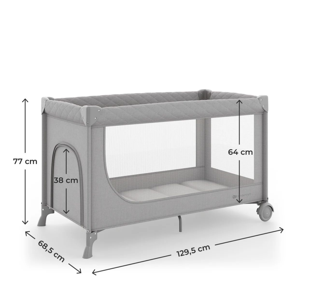 Kinderkraft Leody Up 2u1 prenosivi krevetac Grey dimenzije