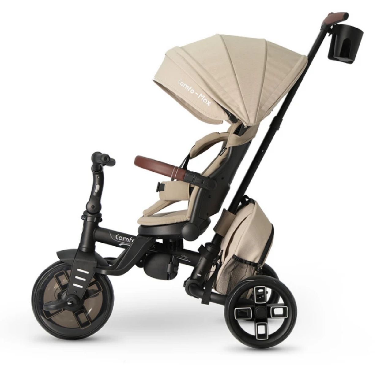 QPlay Comfo Max tricikl za decu Beige sa strane-Happy kids