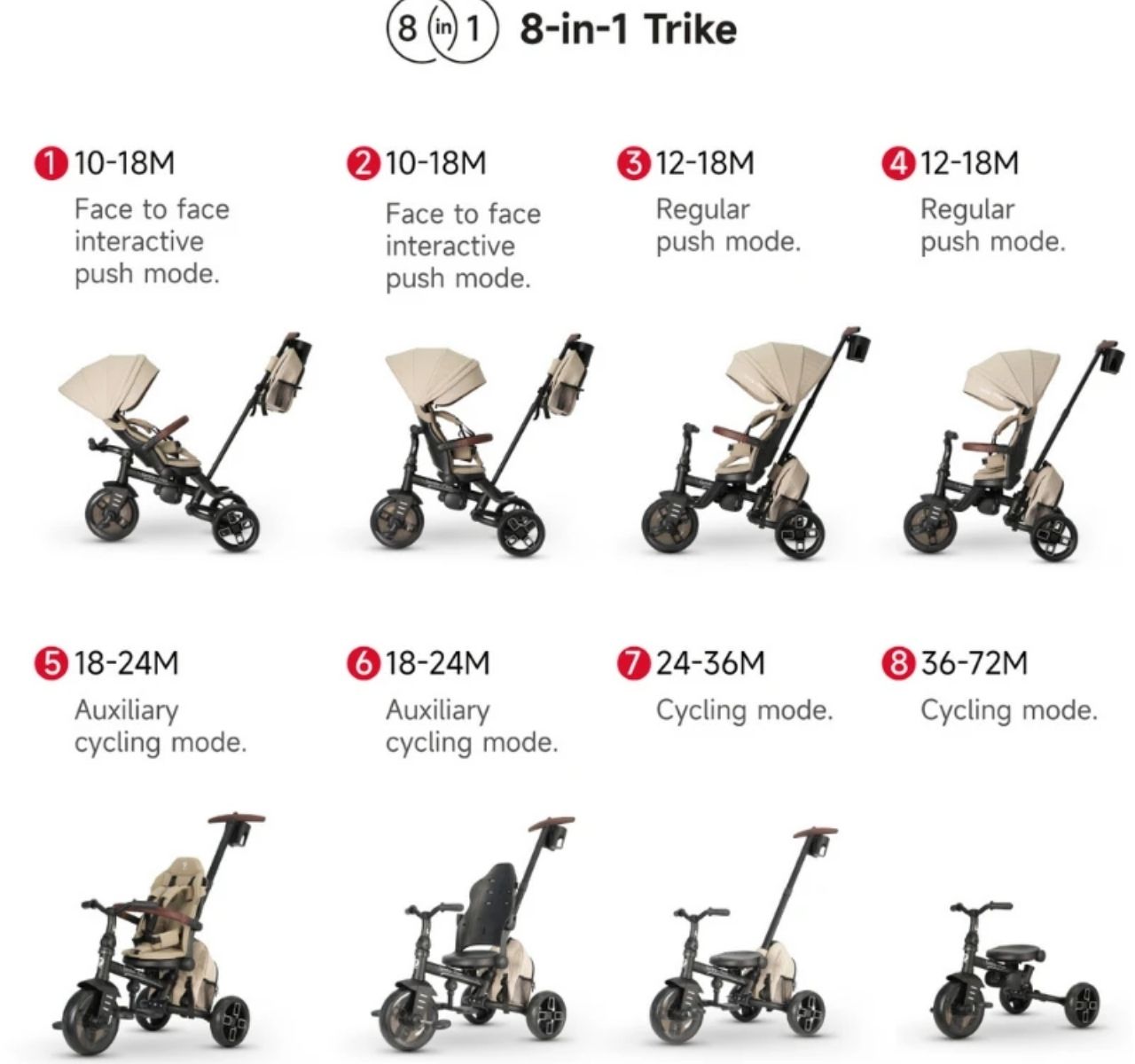 QPlay Comfo Max tricikl za decu Beige 7u1