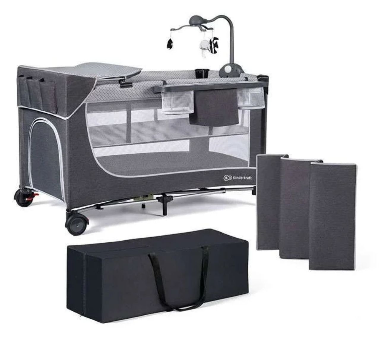 Kinderkraft Leody prenosivi krevetac sa dodacima Grey-Happy kids