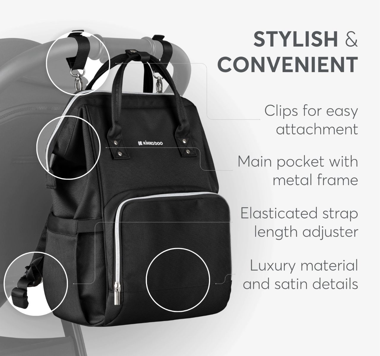 Kikka Boo Siena Premium torba za mame Black&Silver preko kolica