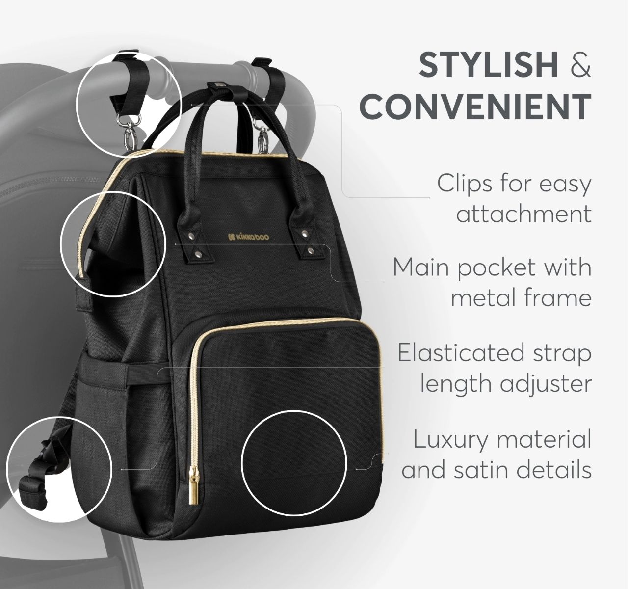 Kikka Boo Siena Premium torba za mame Black&Gold preko kolica