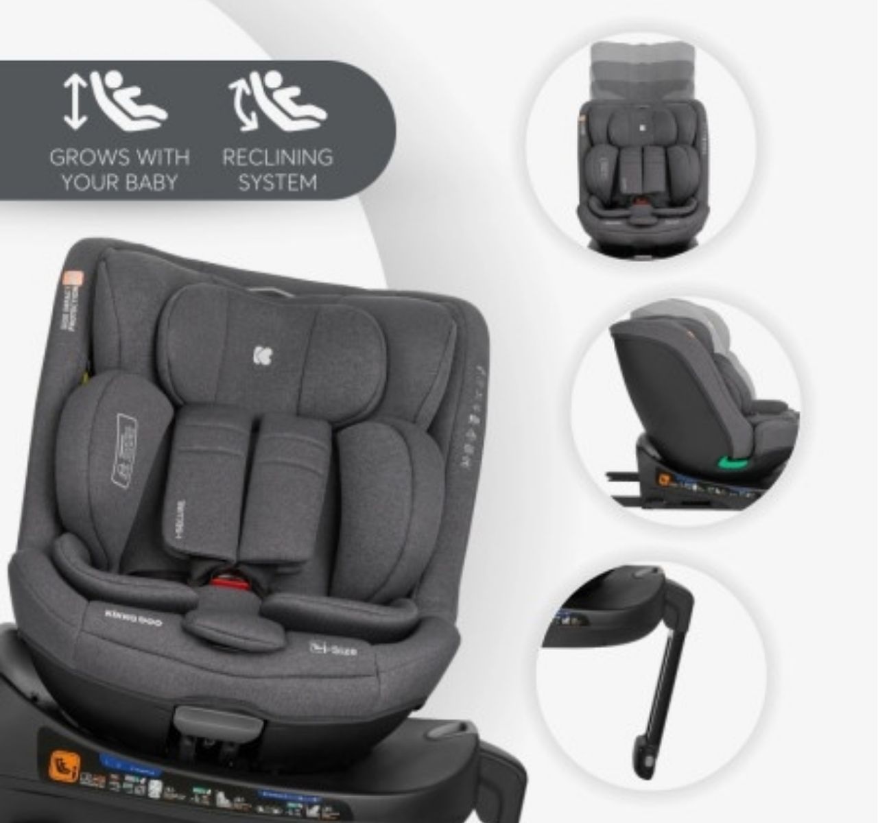 Kikka Boo i-Secure i-Size Isofix auto sedište za bebe 40-150cm Dark Grey sa potpornom nogom