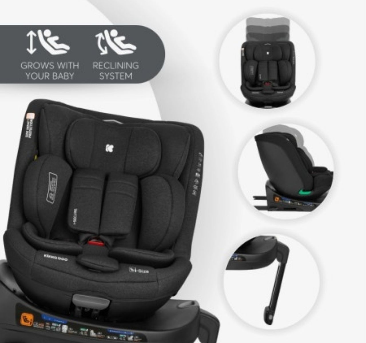 Kikka Boo i-Secure i-Size Isofix auto sedište za bebe 40-150cm Black sa rotacijom