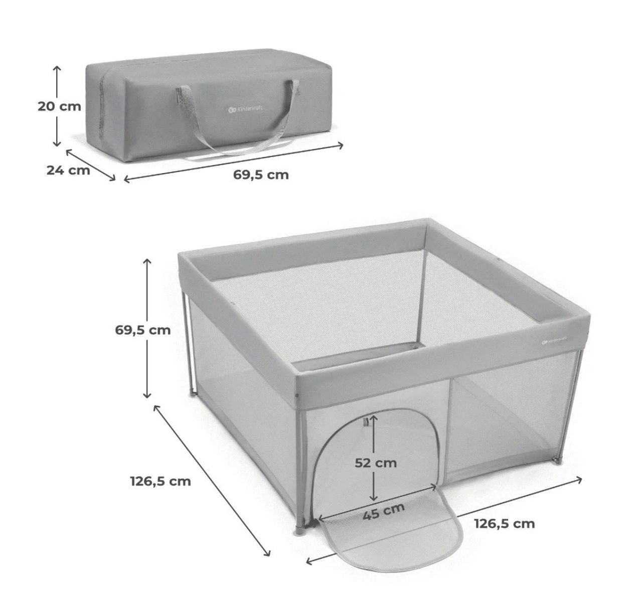 Kinderkraft Ziki ogradica za bebe Grey-dimenzije