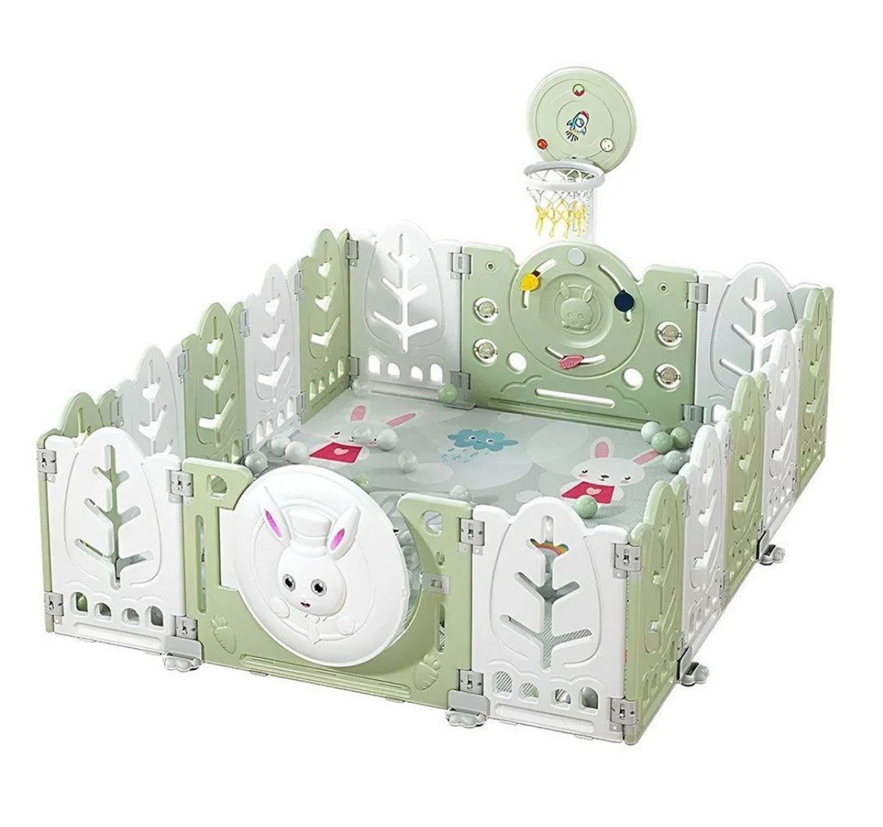 Jungle Sklopiva ogradica za bebe sa košem 200x200 cm Mint-Happy kids