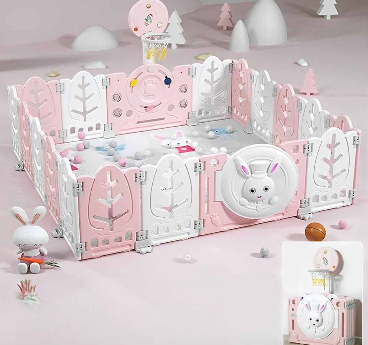 Jungle Sklopiva ogradica za bebe sa košem 200x200 cm Pink