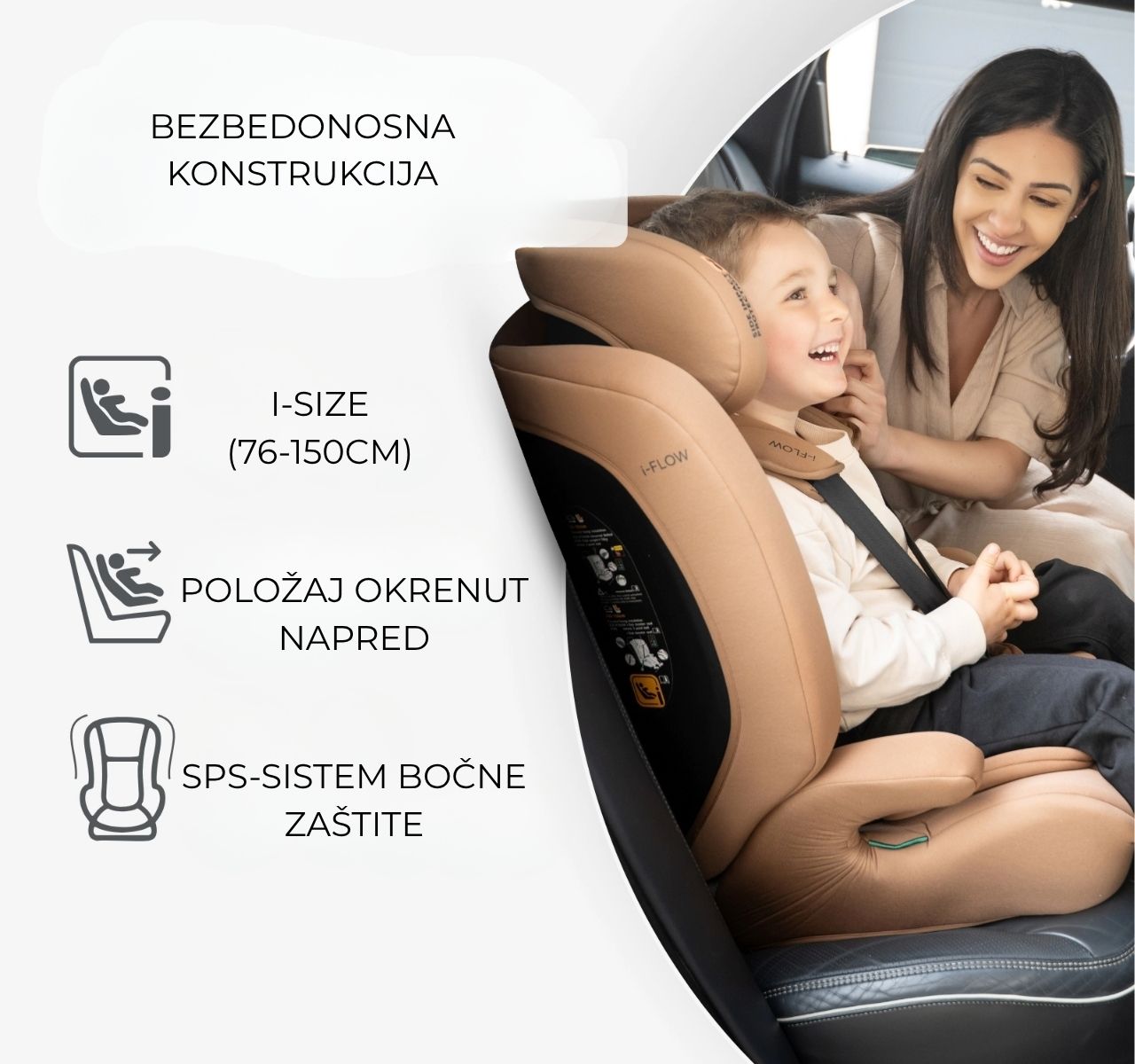   Kikka Boo i-Flow i-Size auto sedište za decu 76-150cm  sa dodatnim jastucima