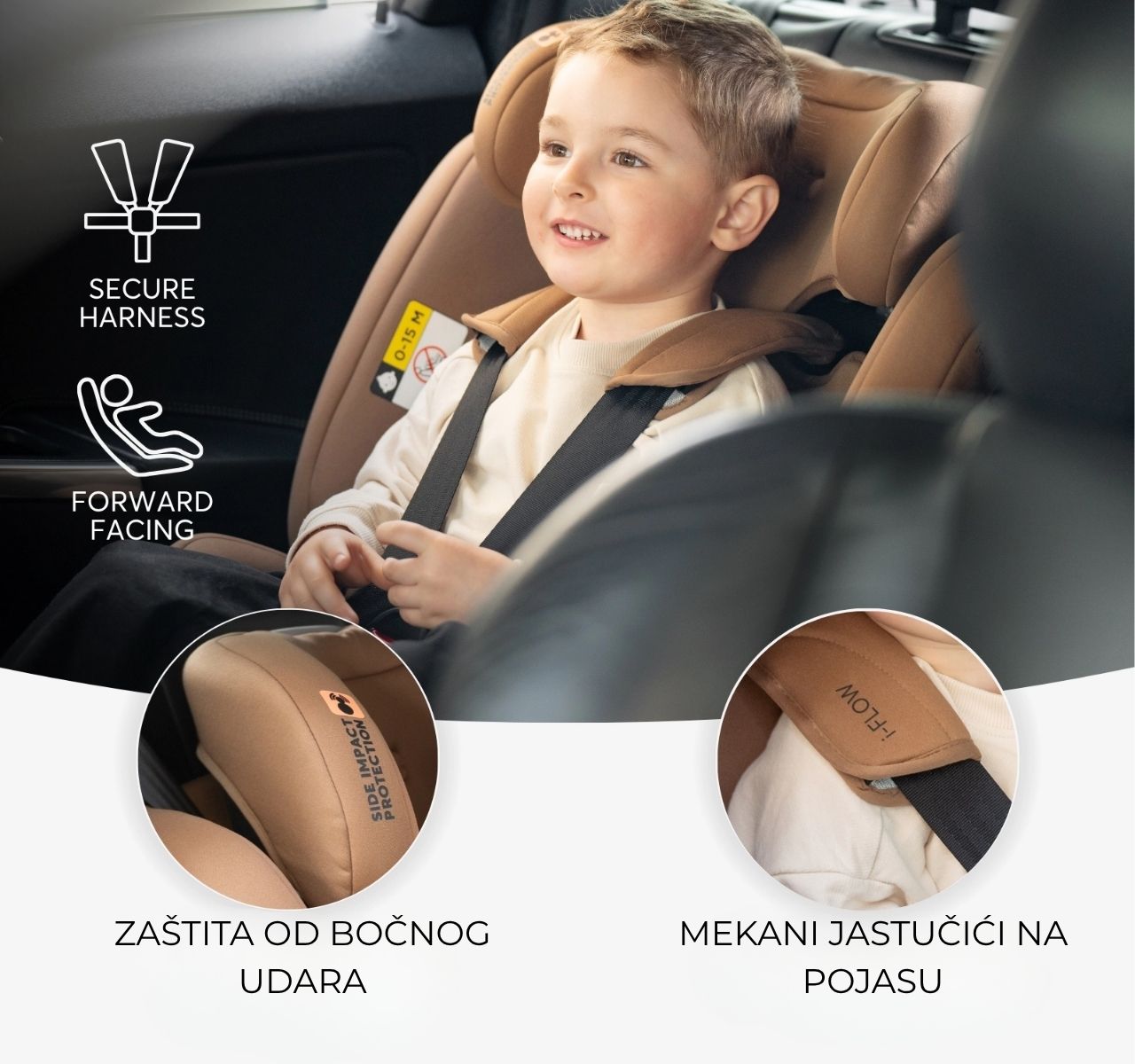   Kikka Boo i-Flow i-Size auto sedište za decu 76-150cm -Happy kids