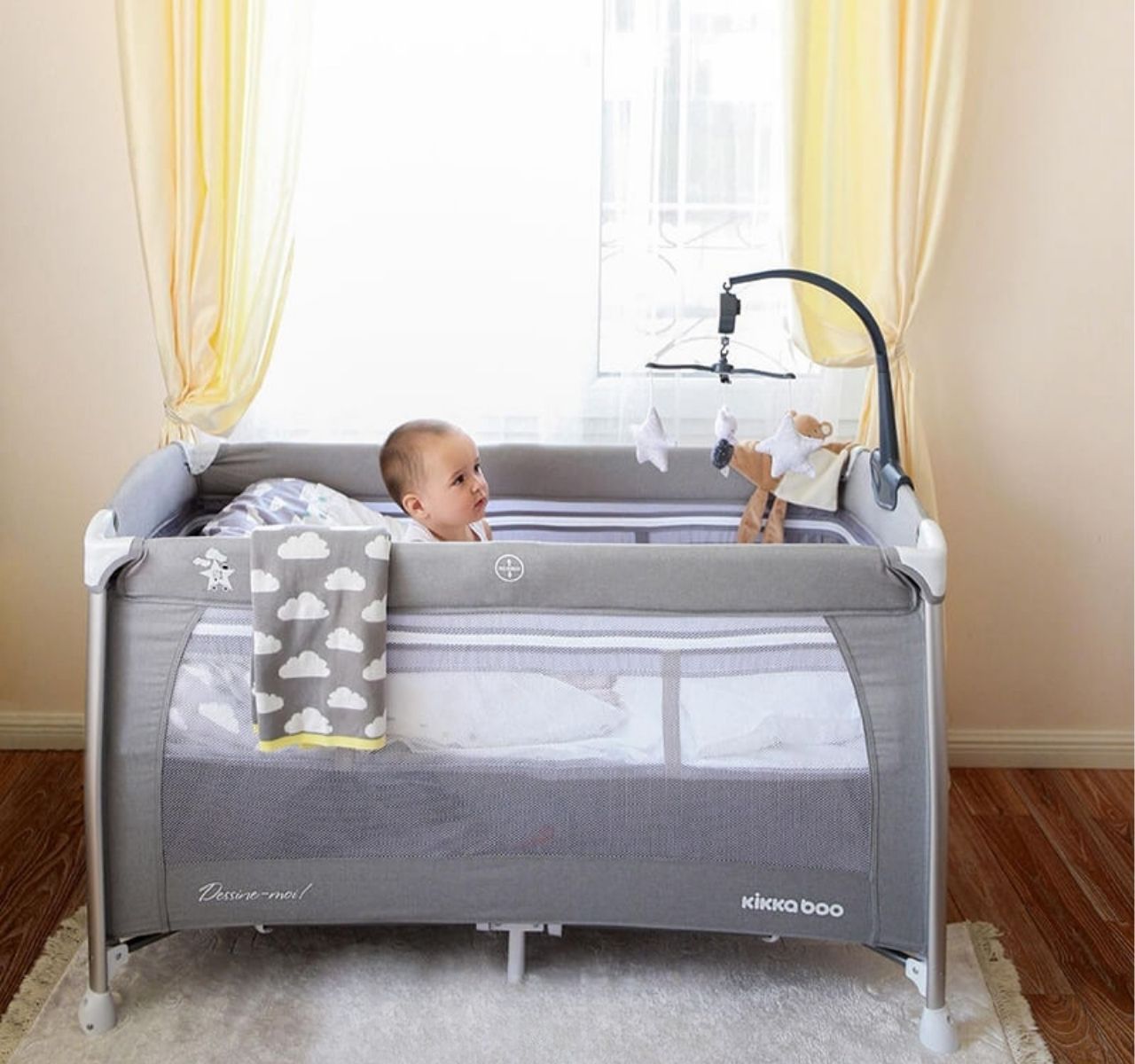 Kikka Boo Dessine Moi prenosivi krevetac za bebe 2 nivoa Grey-Happy kids
