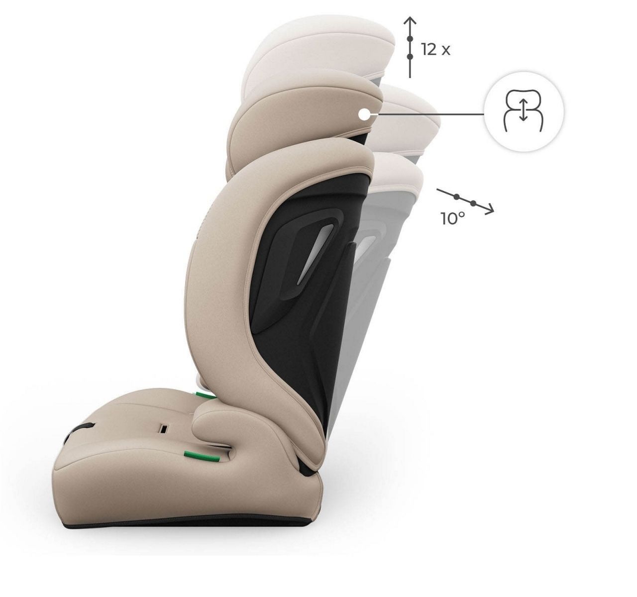 Kinderkraft Comfort Up 2 Plus I-Size auto sediste Beige-podesavanje naslona u vise polozaja