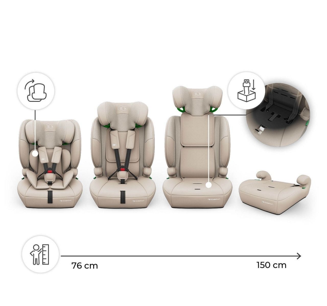 Kinderkraft Comfort Up 2 Plus I-Size auto sediste Beige-dimenzije